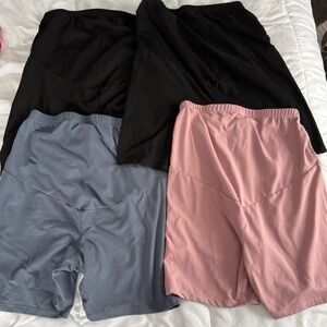 Women's Black, Gray and Pink Maternity Biker Shorts